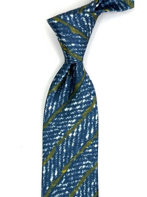Kravatkolik Grappa Style Petrol Çizgi Desen Italyan Ipek Kravat İK2291