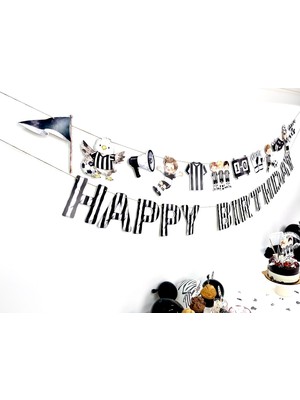 Fluparty Siyah - Beyaz - Futbol Temalı “Happy Birthday” Yazı Banner