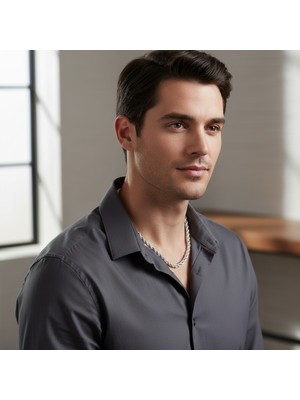 buğrahayalin 925 Ayar Gümüş Klasik Halat Zincir 3,7 mm  Minimalist Rope Chain Kolye, Unisex Gümüş Zincir Kolye, Erkek Kolye