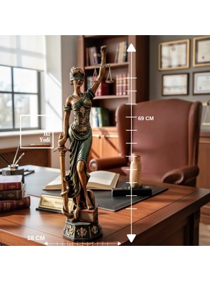 İki Yedi Konsept Themis Adalet Heykeli 69 cm Yeşil, Büyük Boy Lady Justice, Avukat Ofis Dekoru, Hukuk Hediyesi Mito