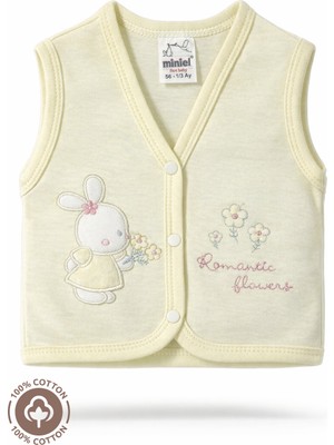 Kız Bebek Çiçekli Ayıcık Nakışlı %100 Organik Pamuklu Penye Bebek Yelek