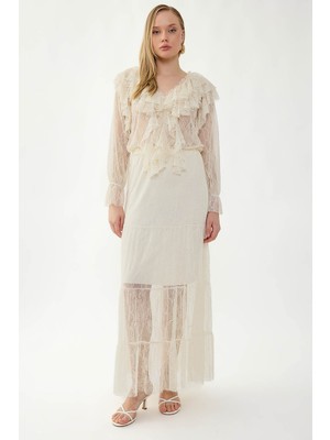 Vitrin Astarlı Dantelli Etek