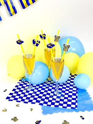 Fluparty Sarı - Lacivert - Futbol Temalı Figürlü Pipetler (12 Adet)