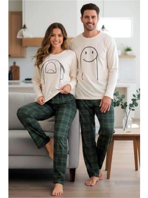 Bella Notte Erkek Yeşil Ekoseli Baskılı Şirin Çift Pijama Takımı