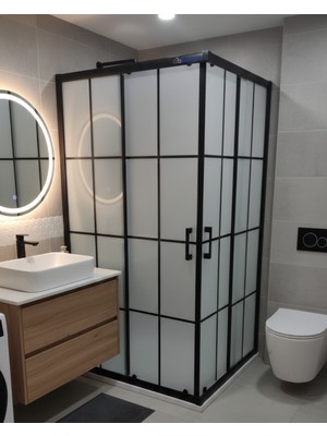 Db Banyo Dbbanyo Deniz Seri Köşe Girişli Duşakabin 5 mm Siyah Çizgili ve Desenli Temperli Cam Siyah Profil H:190 cm 2S2H