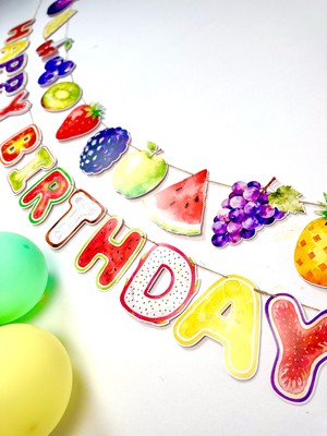 Fluparty Tutti Frutti - Meyve Temalı “Happy Birthday” Yazı Banner
