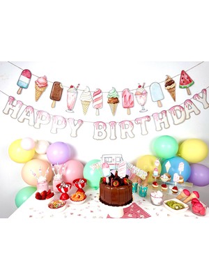Fluparty Ice Cream - Dondurma Temalı “Happy Birthday” Yazı Banner