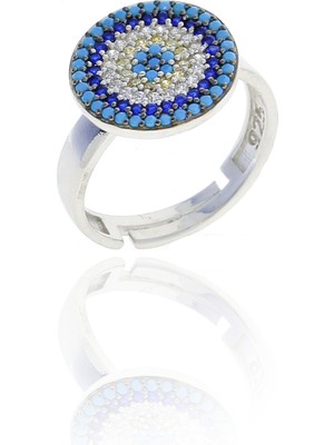 Midyat Nurtaş Gümüş Nazar Boncuğu Tasarım Firuze Zirkon Taşlı Kadın Yüzük (M) 201025066