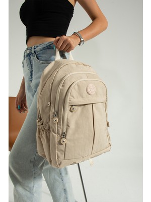 Nemo Bags Krem Unisex Sırt Çantası, Laptop ve Seyahat Okul Çantası, Orjinal Crinkle Kumaş, 20 LT,40X30CM