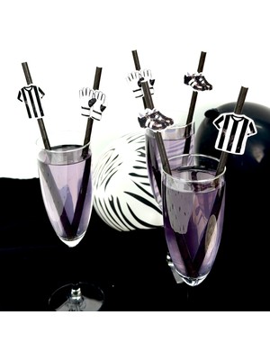 Fluparty Siyah - Beyaz - Futbol Temalı Figürlü Pipetler