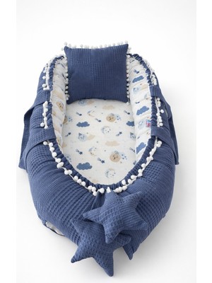 Jaju Baby Denim Waffle Pike Kumaş Müslin Kumaş Ponponlu Babynest