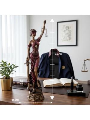İki Yedi Konsept Themis Adalet Heykeli 69 cm Bordo, Büyük Boy Lady Justice, Avukat Ofis Dekoru, Hukuk Hediyesi Biblo