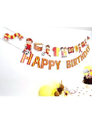 Fluparty Sarı - Kırmızı - Futbol Temalı “Happy Birthday” Yazı Banner