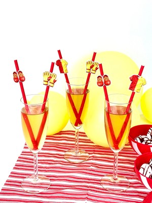 Fluparty Sarı - Kırmızı - Futbol Temalı Figürlü Pipetler (12 Adet)
