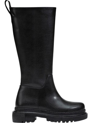 Liarca Kadın Siyah Diz Altı Çizme Bot – Kalın Tabanlı, Fermuarlı, Günlük Rahat Şehir Çizmesi, Kaymaz Taban, Konforlu Iç Astar, Modern ve Güçlü Stil