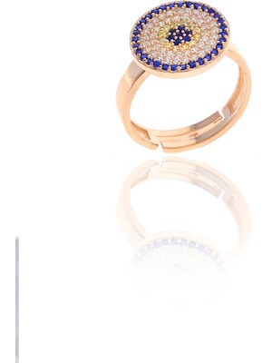 Midyat Nurtaş Gümüş Nazar Boncuğu Tasarım Safir Zirkon Taşlı Roslu Kadın Yüzük (M) 201025062