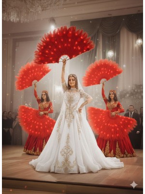 LED Işıklı tüylü Gelin Yelpazesi Kırmızı Dans Gösterisi 120 cm Dev organizasyon animatör dansçı Yelpazesi