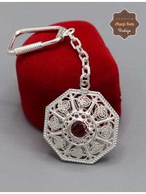 Midyat Nurtaş Gümüş Yakut Taşlı Tuğra Model 925 Ayar Gümüş Telkari Anahtarlık 201025147