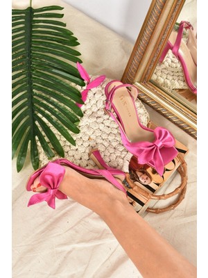 Fox Shoes Kadın Topuklu Ayakkabı Fuşya Saten Malzeme ile Düz Taban Detaylı K749384904