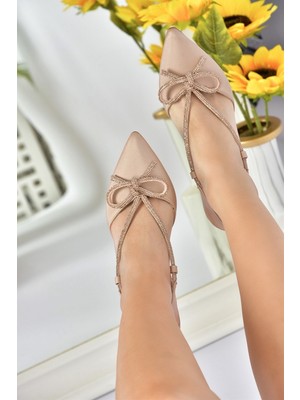 Fox Shoes Ten Saten Kumaş Taş Detaylı Kadın Topuklu Ayakkabı M246065704