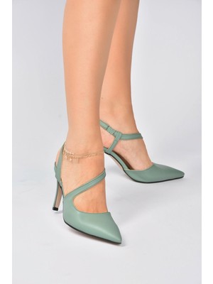 Fox Shoes Yeşil Sivri Burun Kadın Topuklu Ayakkabı K404910809