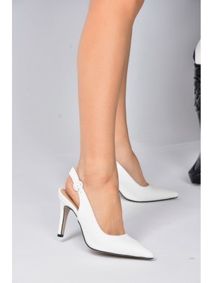 Fox Shoes Beyaz Sivri Burun Kadın Topuklu Ayakkabı K404910309