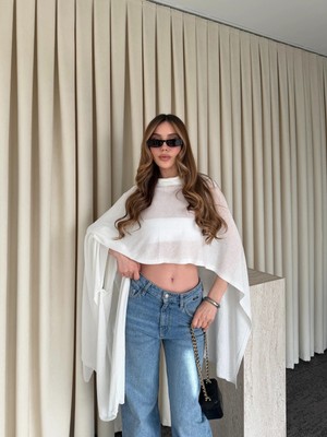 Laluvia Ekru Muadil Tasarım Triko Pelerin Şal - 5241