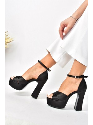 Fox Shoes Siyah/siyah Kumaş Platform Kalın Topuklu Abiye Ayakkabı M348202504