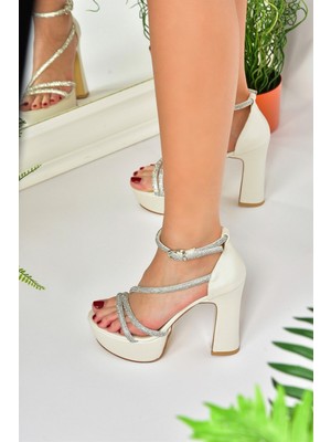 Fox Shoes Sedef Taşlı Platform Topuklu Kadın Abiye Ayakkabı M246053509
