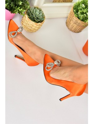 Fox Shoes Turuncu Saten Kumaş Taşlı Kadın Stiletto M253972004