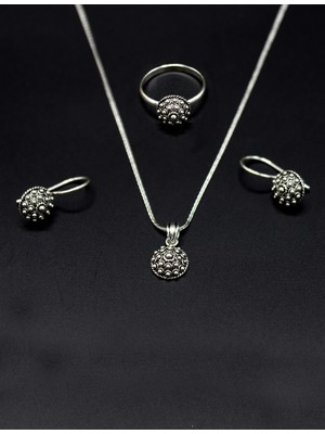 Midyat Nurtaş Gümüş Kişniş Model Yöresel Hasır Işleme Telkari Bayan Gümüş Üçlü Set 201025215