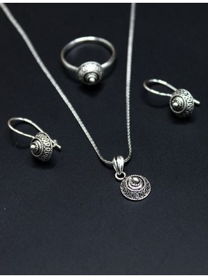 Midyat Nurtaş Gümüş Yöresel Sarmal Hasır Model Işlemeli Bayan Gümüş Kadın Üçlü Set 201025224