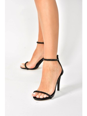 Fox Shoes Siyah/siyah Tek Bant Taşlı Kadın Abiye Ayakkabı M251800009