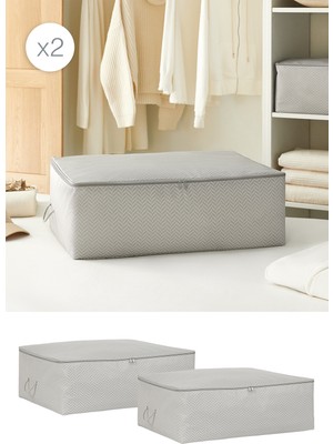 Ocean Home Textile 2 Adet Büyük Boy Gri Balıksırtı Baza Altı Yastık Yorgan Kazak Hurcu 62 x 46 x 22 cm