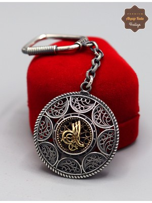 Midyat Nurtaş Gümüş Tuğra Model 925 Ayar Gümüş Oksitli Telkari Anahtarlık 201025155