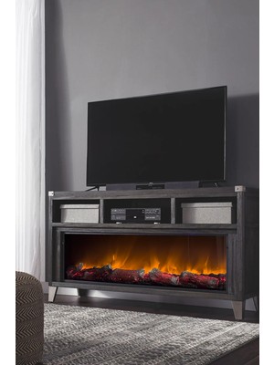 Özgürce Elektrikli Dekoratif Şömine, 100X25X15 Cm, Renkli, Bluetooth Hoparlör, Kumanda