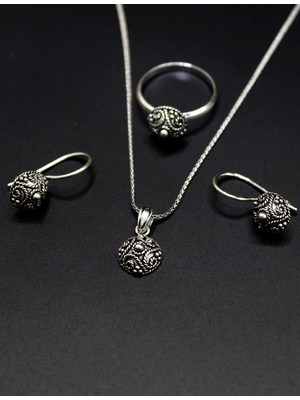 Midyat Nurtaş Gümüş Yöresel Hasır Desenli Işleme Bayan Gümüş Kadın Üçlü Set 201025217