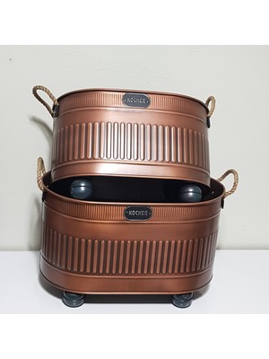 Özgürce Bakır Eskitme Metal Şömine Odun Kovası Ikili Set 2025/55AS48AS