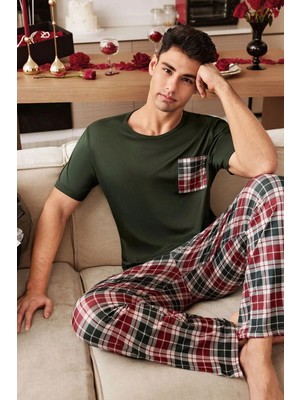 Bella Notte Erkek Cep Detaylı Kısa Kollu Ekoseli Çift Pijaması