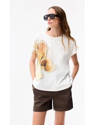 Adl Zincir Nakışlı Baskılı Bluz Kemik 11546671000