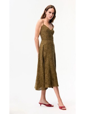 Adl Askılı Jakarlı Elbise Haki 12444896001