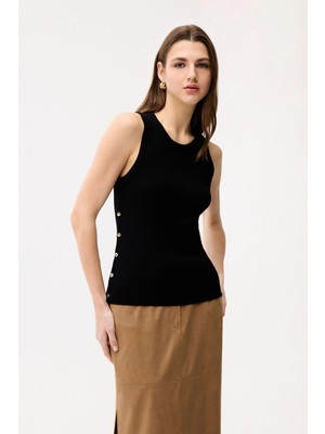 Adl Yandan Düğmeli Trıko Bluz Siyah 11546656000