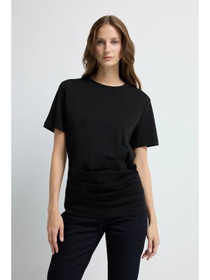 Adl Büzgülü Tişört Siyah 17546098000