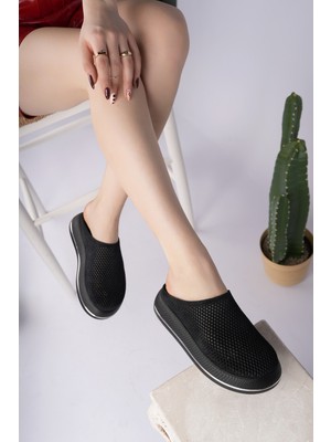 Sy Leather Brenda Model Hakiki Deri Delikli Kalın Taban Kadın Terlik