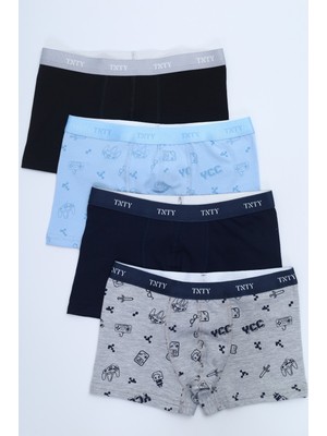 Toontoy Erkek Çocuk Baskılı Pamuklu Lastikli Boxer - 4'lü Paket