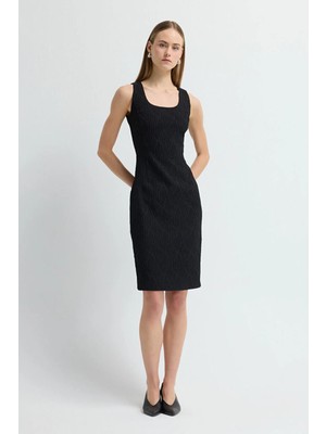 Adl Kare Yaka Elbise Siyah 12438631016