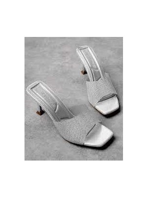 Üreticiniz Luart Platin Simli Topuklu Terlik 481348