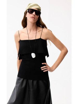 Adl Ip Askılı Triko Bluz Siyah 11546606000