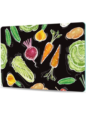 Feyza Design Çevre Dostu Cam Kesme ve Sunum Tablası, Sebze Desenli 30X40 cm