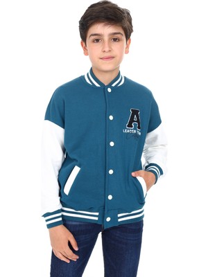Toontoy Erkek Çocuk Kolej Yaka Çıtçıt Kapama Cepli Düşük Omuz Nakış Baskılı Renk Bloklu Örme Hırka - TK24185